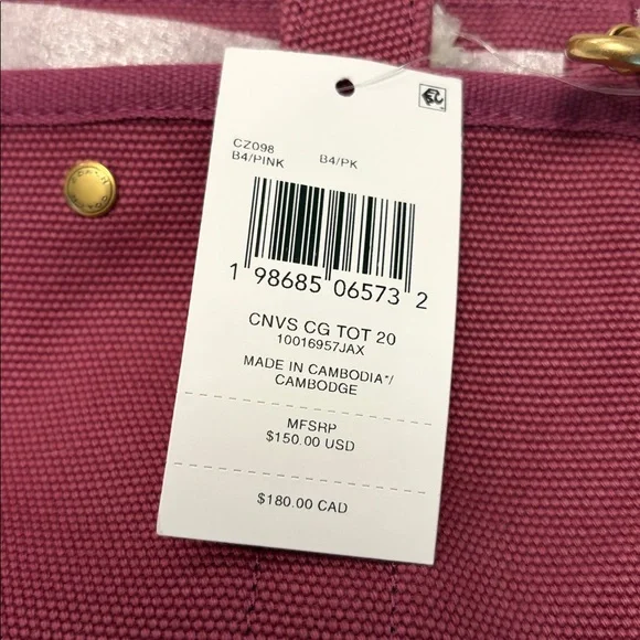 Coach Cargo Tote Bag 20 in Beautiful Muted Red Canvas and Embroidered Label - Picture 15 of 15